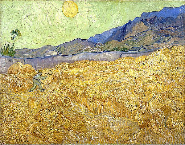 Пшеничное поле со жнецом на восходе