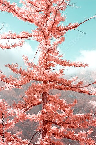 Розовое дерево на фоне голубого неба
