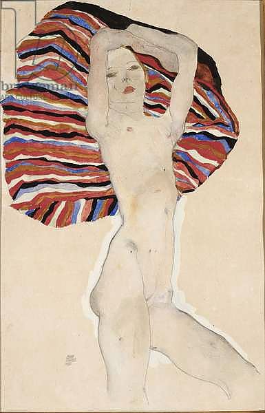 Nude against coloured material, 1911
