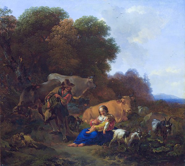 Крестьянин, играющий с женщиной и ребенком