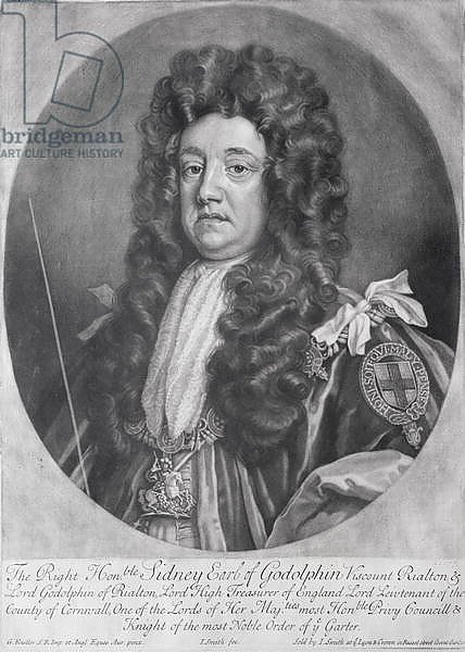 Portrait of Sidney Godolphin 1st Earl of Godolphin engraved and published by John Smith 1707