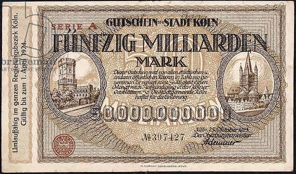 Банкнота в пятьдесят миллиардов марок, 1923 г.
