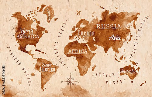 Карта мира в кофейных тонах