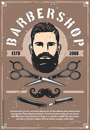 Барбершоп, ретро-постер с бородатым мужчиной