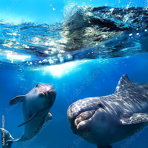 Два дельфина под водой