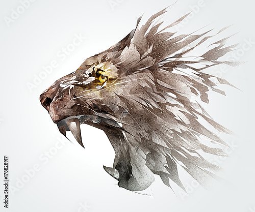 Иллюстрация рычащей морды льва