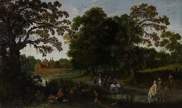 Landscape with a courtly procession before Abtspoel Castle, 1619