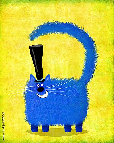 Улыбающийся синий кот в шляпе