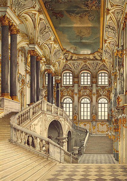 Виды залов Зимнего дворца. Парадная лестница