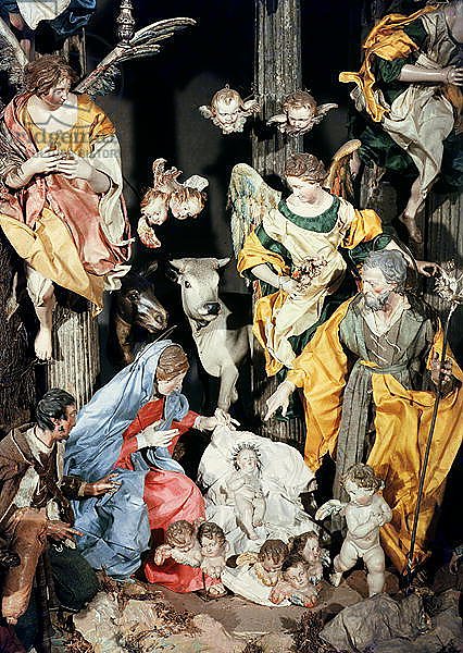 The Nativity, made in Naples, detail of the central section