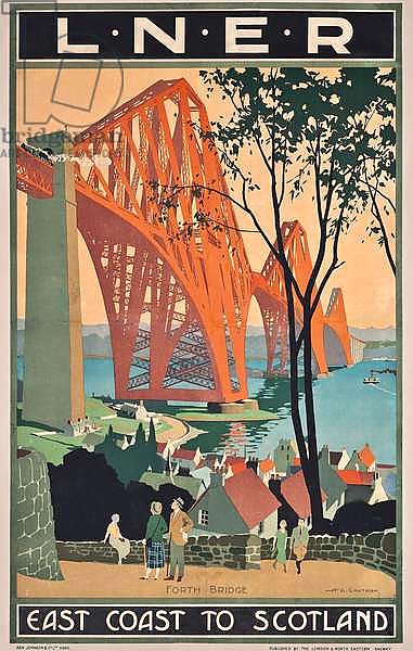 A London and North Eastern Railway poster advertising east coast journeys to Scotland,