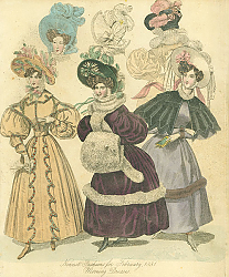 Постер Newest Fashions for February 1831. Morning Dresses 1