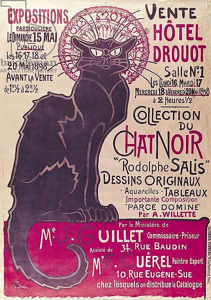 Poster advertising an exhibition of the 'Collection du Chat Noir' cabaret at the Hotel Drouot, Paris, May 1898