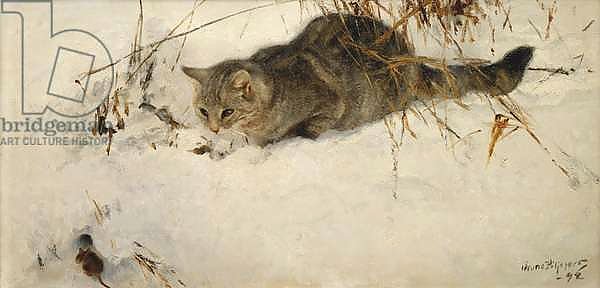 A Cat Stalking a Mouse in the Snow, 1892