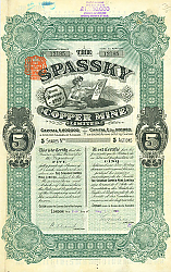 Постер Пять Акций Spassky Copper Mine Limited, 1913 г.
