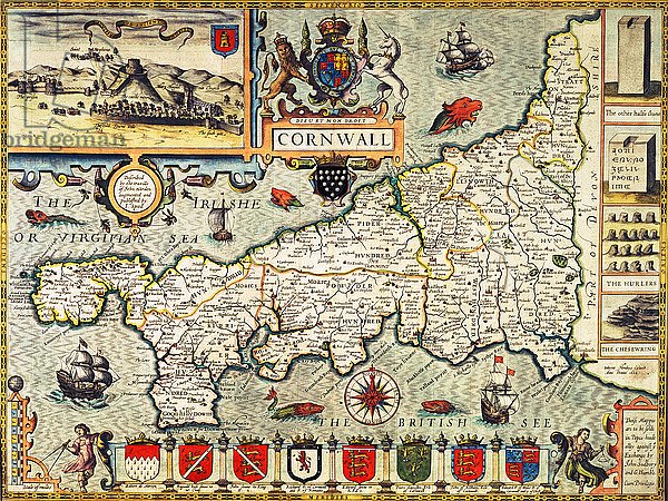 Map of Cornwall from the 'Theatre of the Empire of Great Britain', pub. 1627
