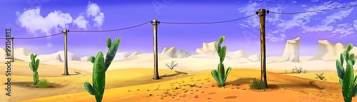 Пейзаж с телеграфными столбами в дикой западной пустыне