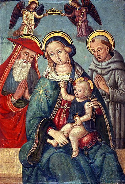 Madonna and Child being crowned by two Angels, with St. Jerome and St. Francis, c.1500