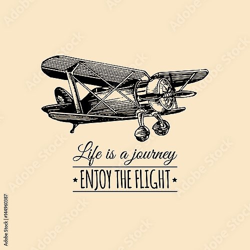 Винтажный самолет с надписью Life is a journey, enjoy the flight. 
