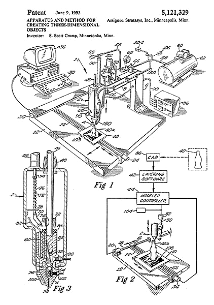 Патент на 3D-принтер, 1992г