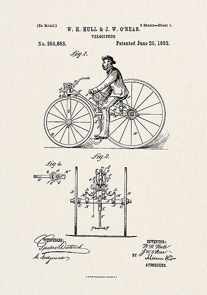 Патент на ретро велосипед, 1882г