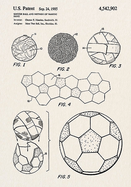 Патент на футбольный мяч, 1985г