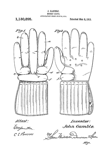 Патент на хоккейные перчатки, 1915г