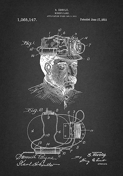 Патент на шахтерский фонарик, 1913г