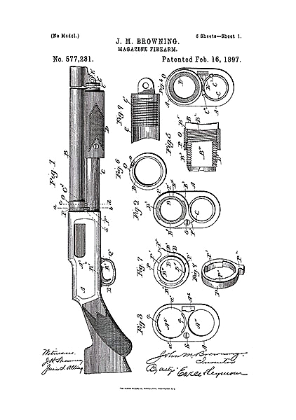 Патент на устройство ружья Remington, 1897г