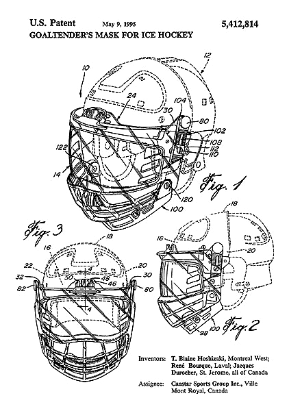 Патент на вратарский шлем для хоккея на льду, 1995г