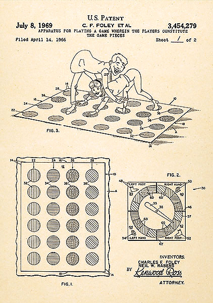 Патент на игру в Твистер, 1969г