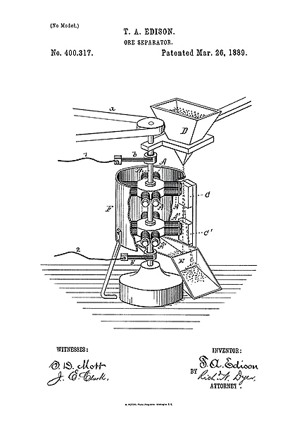 Патент на магнитный сепаратор для руды, 1889г