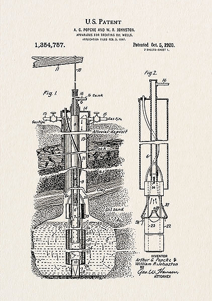 Патент на устройство нефтяной скважины, 1920г