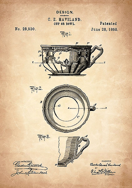 Патент на дизайн чайной чашки, 1898г