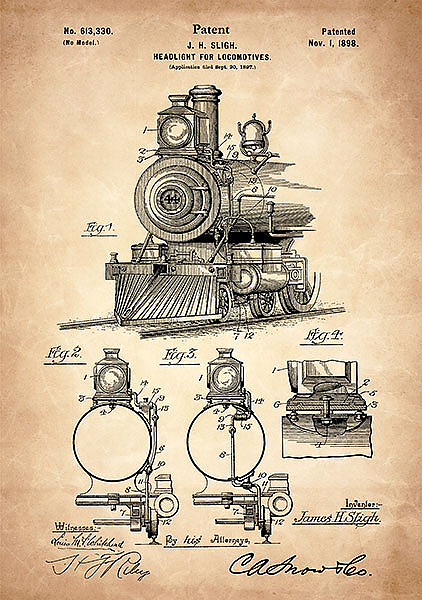 Патент на прожектор для локомотивов, 1898г