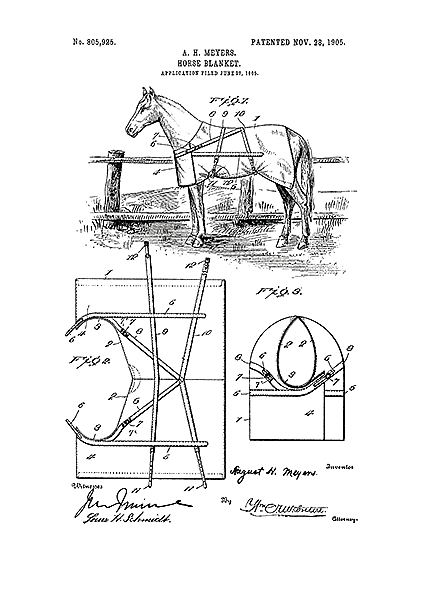 Патент на попону для лошадей, 1905г