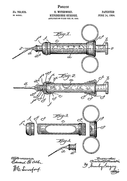 Патент на шприц для подкожных инъекций, 1904г