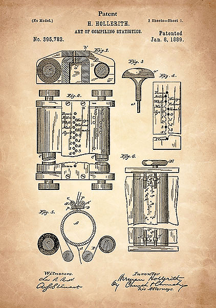 Патент на статистическую вычислительную машину, 1889г