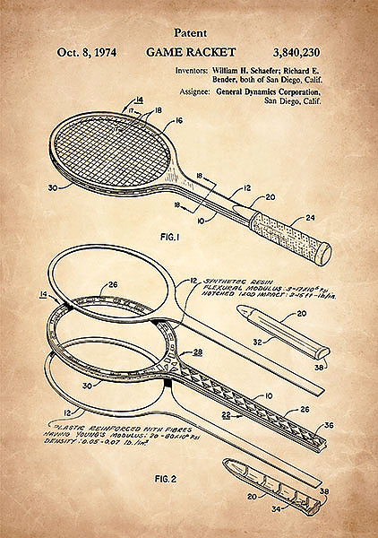Патент на теннисную ракетку, 1974г