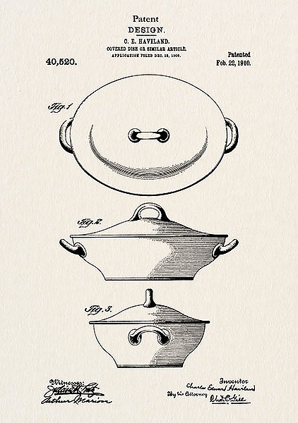 Патент на блюдо с крышкой, 1910г