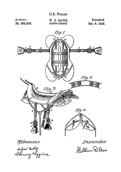Патент на седло для верховой езды, 1896г