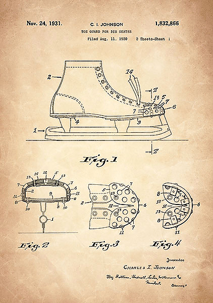 Патент на защиту пальцев ног для коньков, 1931г