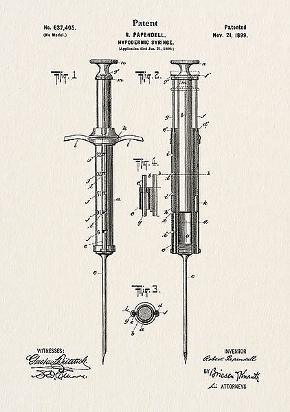 Патент на шприц для подкожных инъекций, 1899г