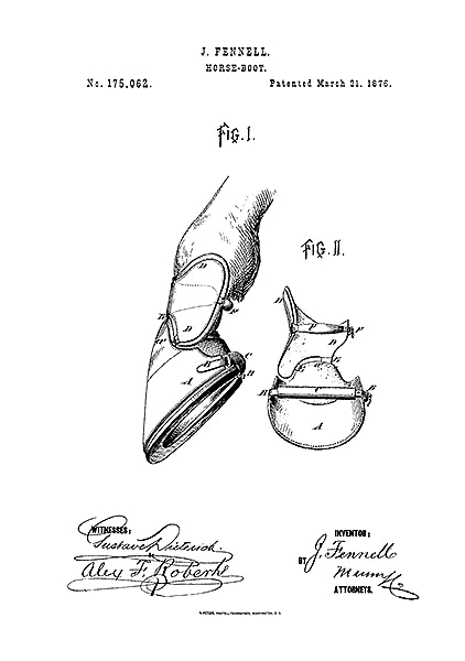 Патент на процедурный ботинок для лошадей, 1876г