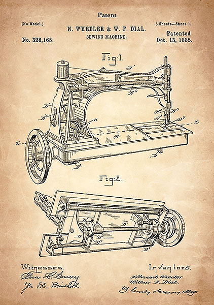 Патент на швейную машину, 1885г