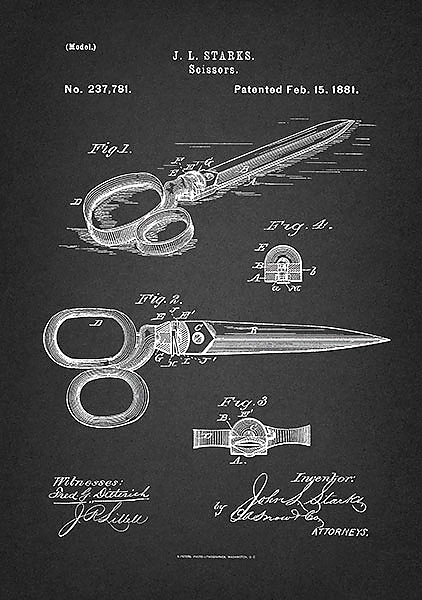 Патент на швейные ножницы, 1881г