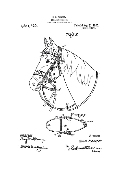Патент на узду для лошадей, 1920г