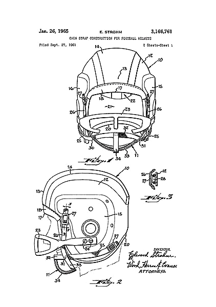 Патент на шлем для рэгби, 1965г