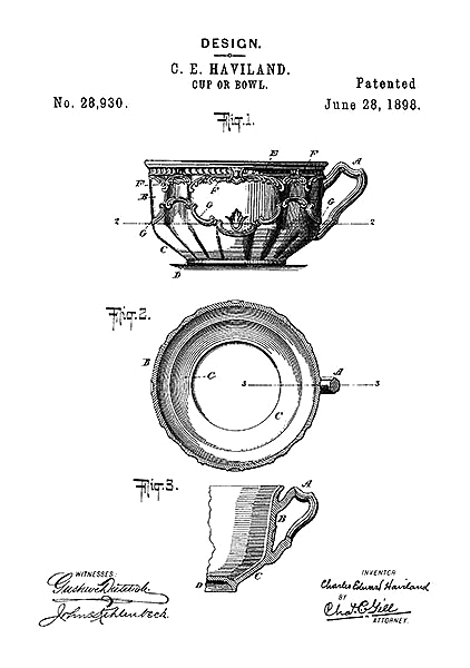 Патент на дизайн чайной чашки, 1898г
