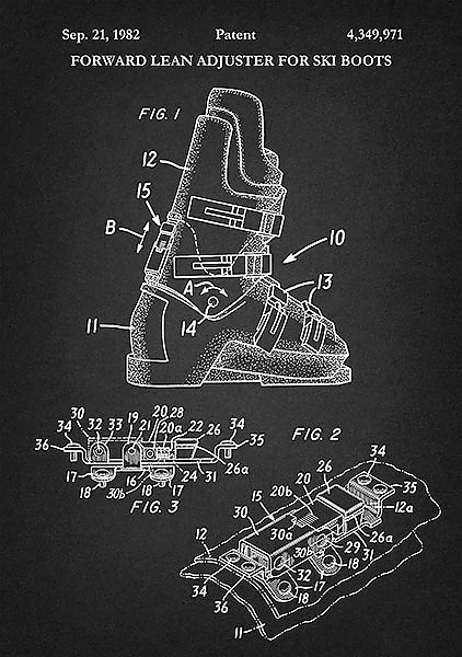 Патент на регулятор наклона вперед для лыжных ботинок, 1982г